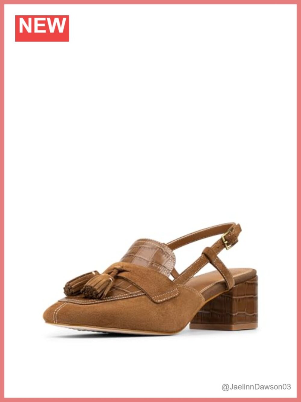 Women's Suede Slingback Tassel Loafers Low Block Heel Adjustable Buckle